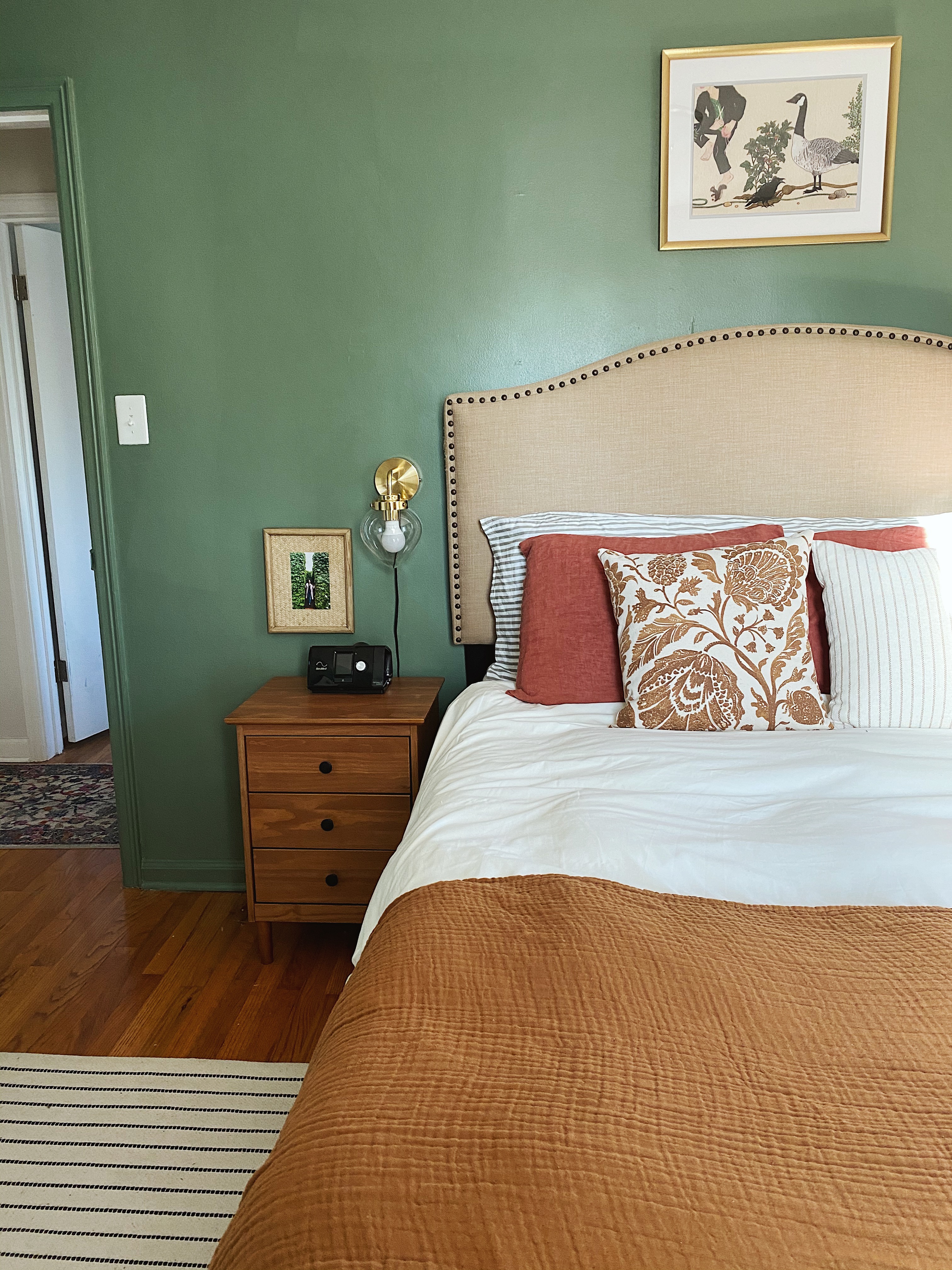 We sleep in separate bedrooms and it works for us. Here’s Andy’s modern, rich neutral room.